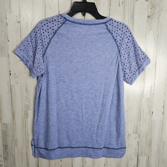 Women's Blue Short Eyelet Sleeve Casual Tee T-shirt NWOT Ladies Size Small - Picture 9 of 10